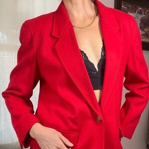 Vtg Liz Sport 100% wool Cherry Red Blazer Size 12/L